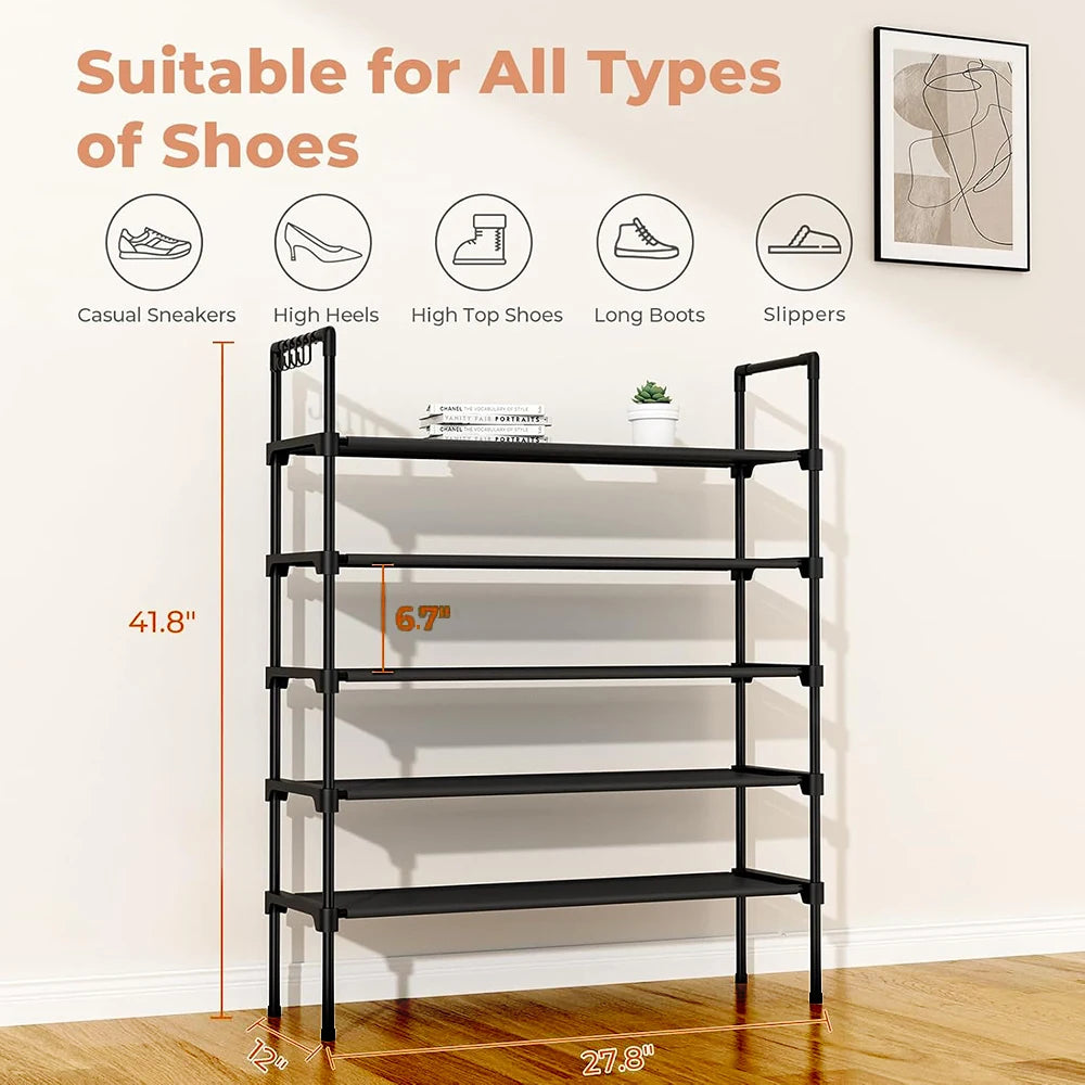 Estante Zapatero de Acero Inoxidable Reforzado con 5 Niveles de Almacenamiento, Gran Capacidad para 15–20 Pares de Zapatos, Armado Sencillo, Ideal Casa, Oficina y Vestidor