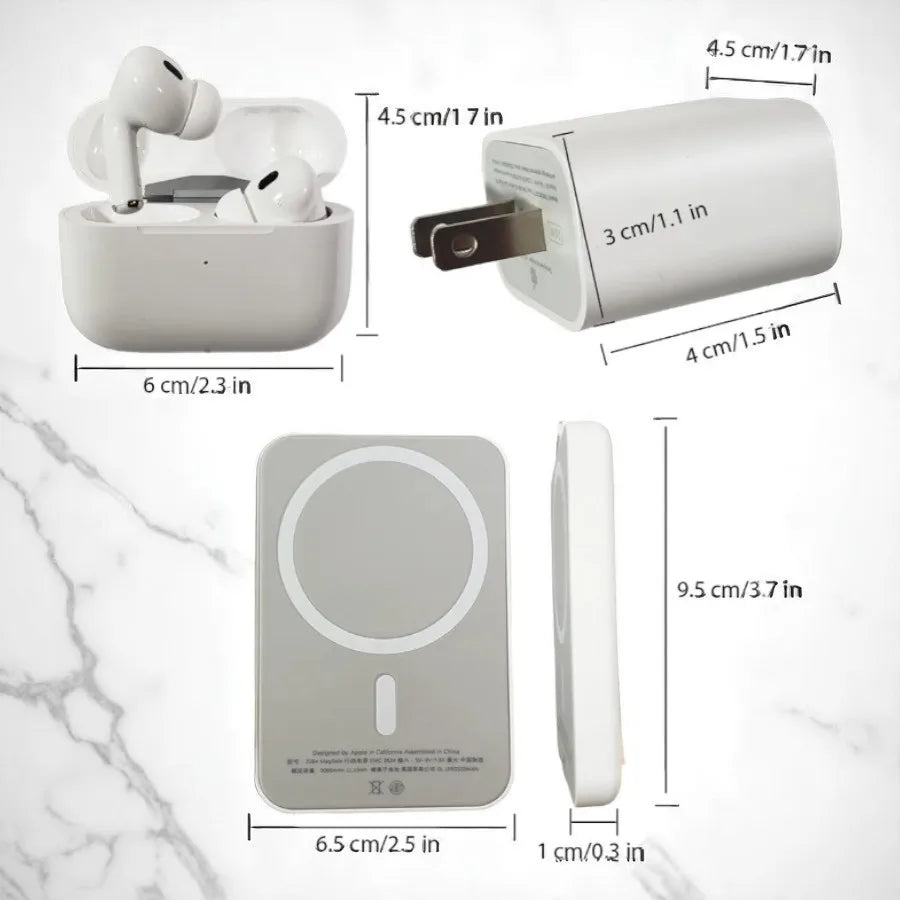 Kit de 6 piezas con reloj inteligente, batería, cargador magnético y audífonos, presentado en caja roja ideal para regalo, perfecto para deporte, música y uso diario, diseño moderno y funcional que combina tecnología y