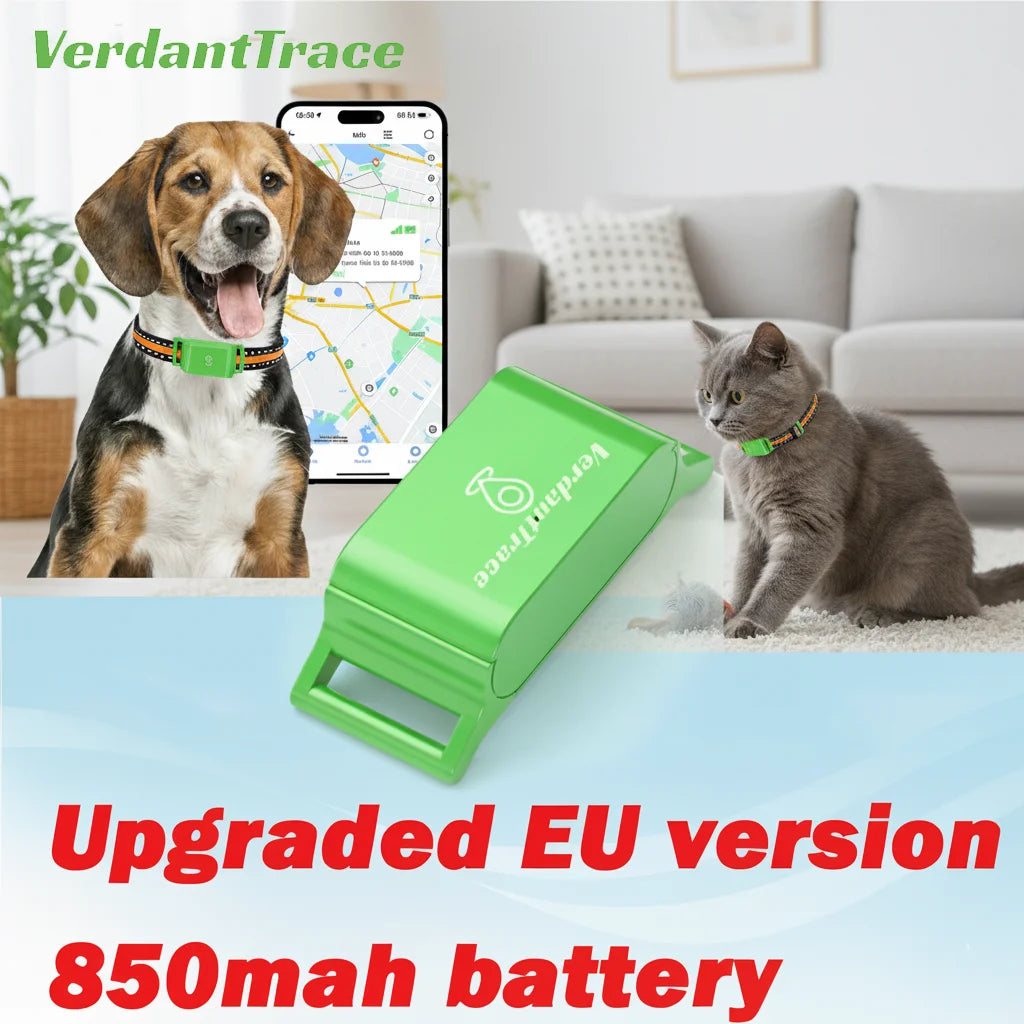 Rastreador de Mascotas VerdantTrace para Teléfonos Android e iOS, GPS 4G, Collar con Rastreador para Gatos y Perros, Rastreo en Tiempo Real, Localizador Antipérdida, Sin Suscripción