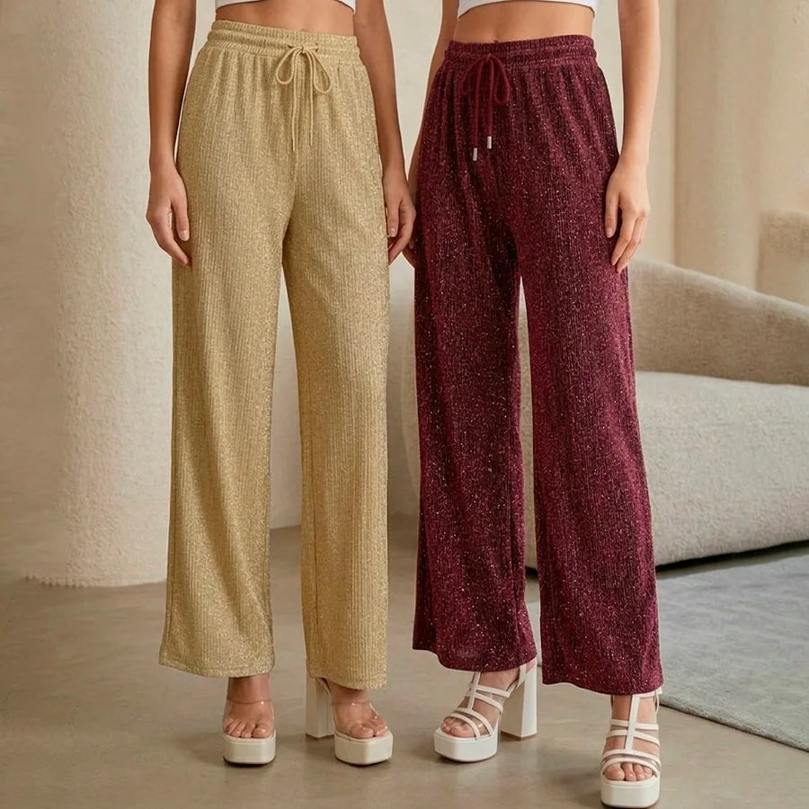 Kit de 2 Pantalones de Short – Estilo Wide Leg con Brillo y Cintura Ajustable