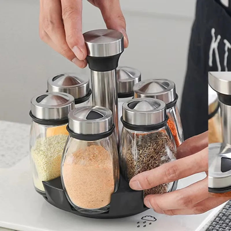 Estantería giratoria de vidrio para almacenamiento en cocina, a granel: estantería giratoria para condimentos que ahorra espacio