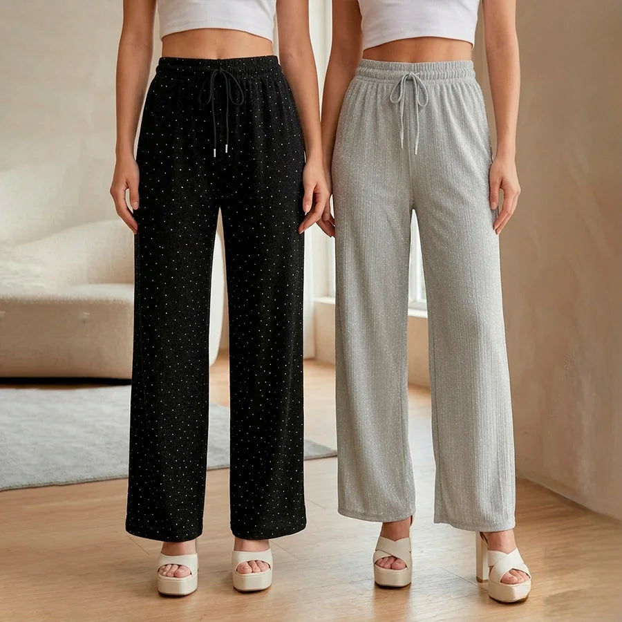 Kit de 2 Pantalones de Short – Estilo Wide Leg con Brillo y Cintura Ajustable