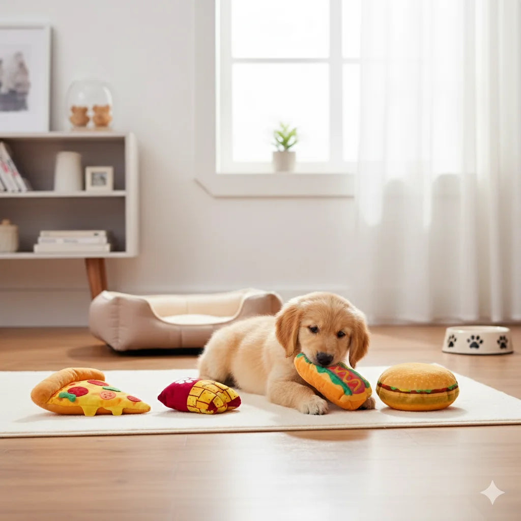 Juguete de peluche para mascota, Pack de papas fritas con hamburguesa, suministros para mascota,para perros y gatos, pequeños o grandes, juguetes de lana ,