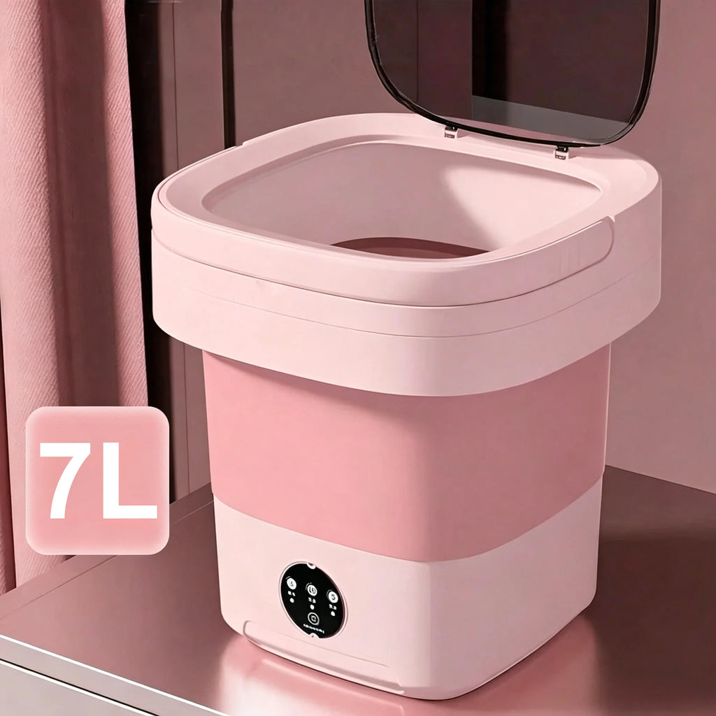 Lavadora Portátil Plegable de 7L con Función de Secado y Cesta de Drenaje, 3 Modos de Lavado Vibratorio, Diseño Compacto, Limpieza Profunda para Ropa de Bebé y Interior, Ideal para RV, Camping y Viajes