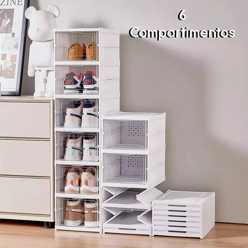 Zapatero plegable de 6 capas, zapatero plegable para armario, zapatero de plástico, zapatero plegable, zapatero transparente, apilable con puerta, fácil de montar, con tapa, zapatero, almacenamiento que ahorra espacio.