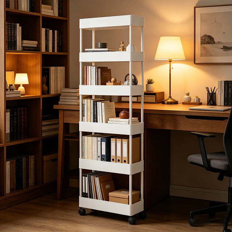 Estantería Rodante de 5/6 Niveles en Diseño Blanco y Negro, Carrito Almacenamiento Móvil Ideal para Cocina, Baño, Lavandería, Sala de Estar y Vestidores, Perfecto para Espacios Reducidos