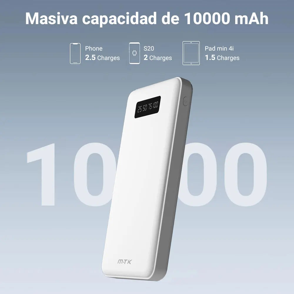 Negro Banco de Energía Portátil 10000mAh/20000mah 37Wh74wh Carga Rápida 3 USB Puertos y Pantalla LED Apto para conectores tipo c y lightning Teléfonos móviles, Tabletas