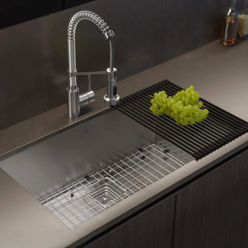 Grifo de Cocina Flexible con Resorte y Porta Toallas - Acero Inoxidable Anti-Óxido, Ajuste 360° para Lavabo de Cocina