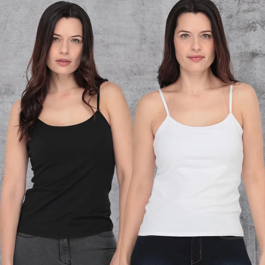 Set de 2 Camisetas Para Dama Con Tirantes Finos, Facil De Combinar, Perfecta Para usarse Por Debajo De Alguna Prenda