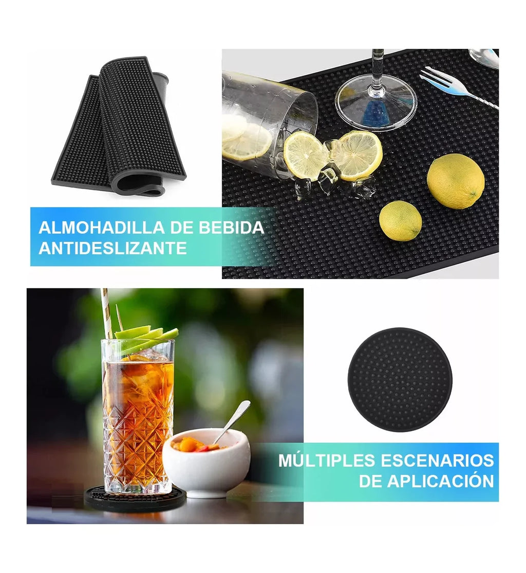 Kit 2pzs Tapete Para Bar Barra Escurridor Lab.G Barman 45*30cm Negro