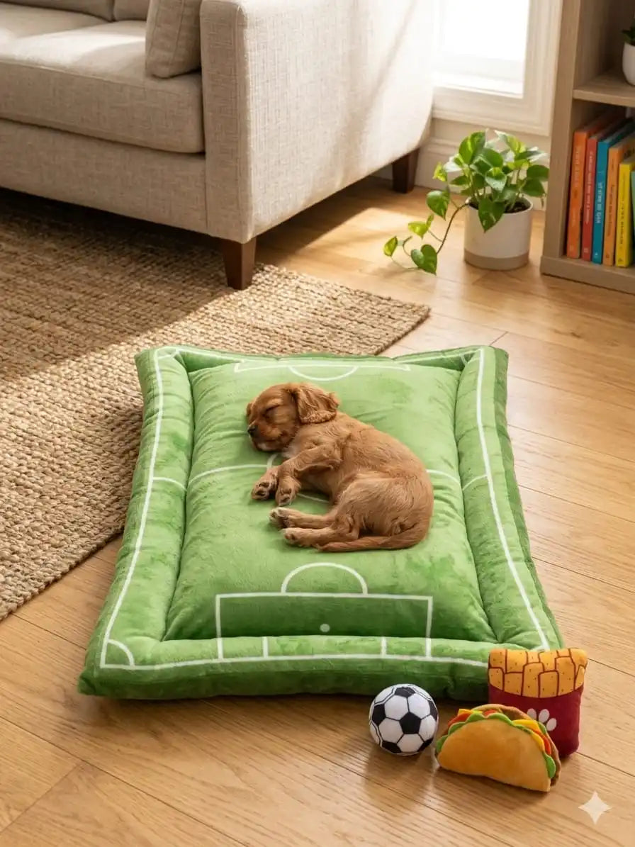 Cama de Perro Cuadrada Estilo Cancha de Fútbol Muebles para Perros y Gatos Diseño Moderno y Deportivo Ideal para Hoga