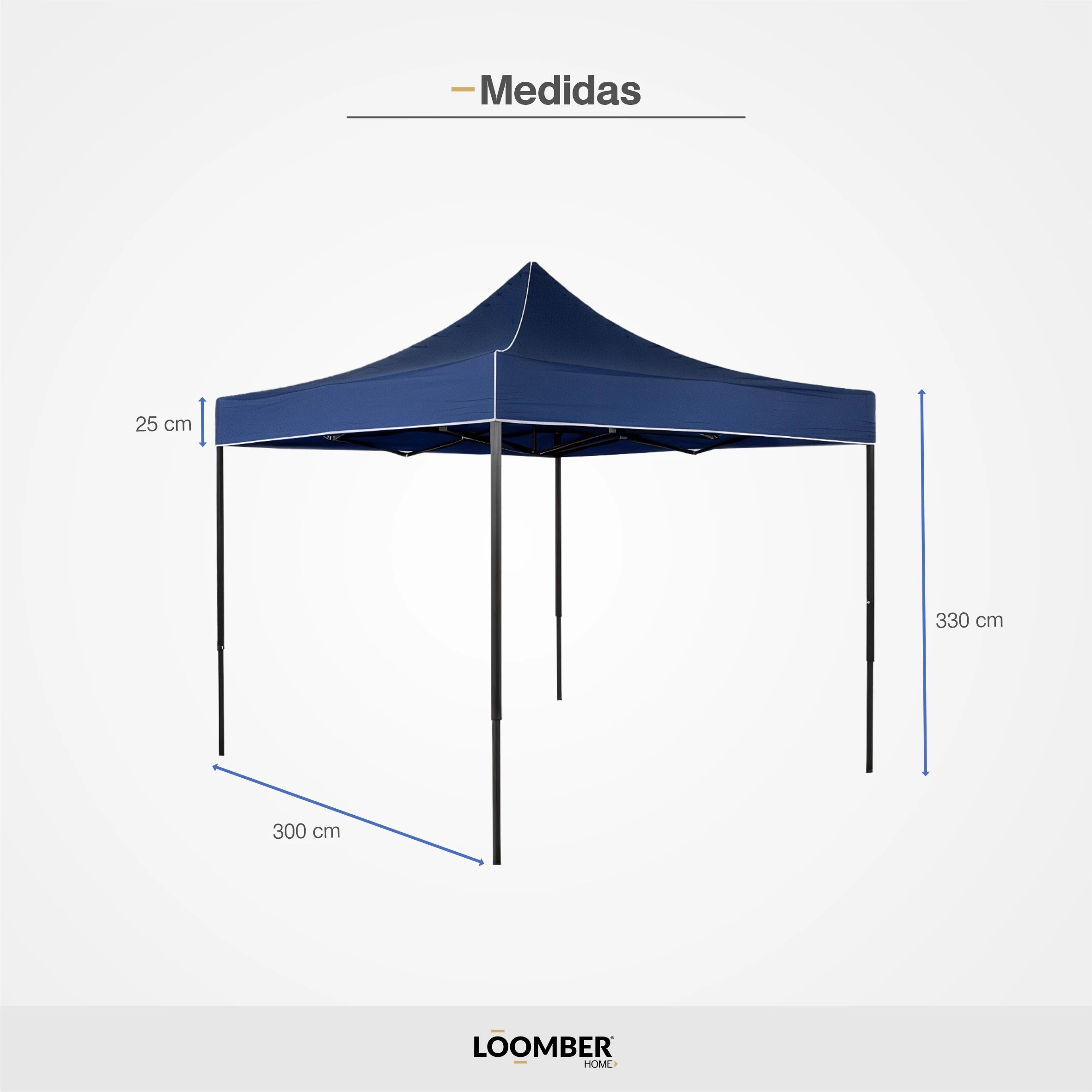 Toldo Plegable Azul 3x3 Metros Loomber Padua Especial Para Eventos, Negocios, Reuniones, Fiestas