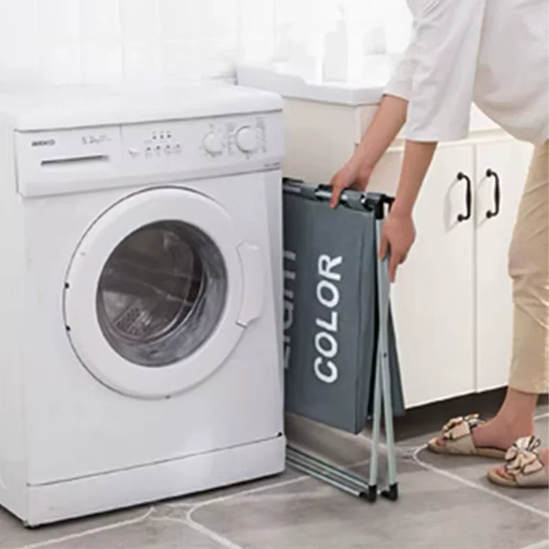 Cesta de Ropa Sucia Plegable Impermeable con 3 Compartimentos, Bolsa de Almacenamiento Organizador para Lavandería