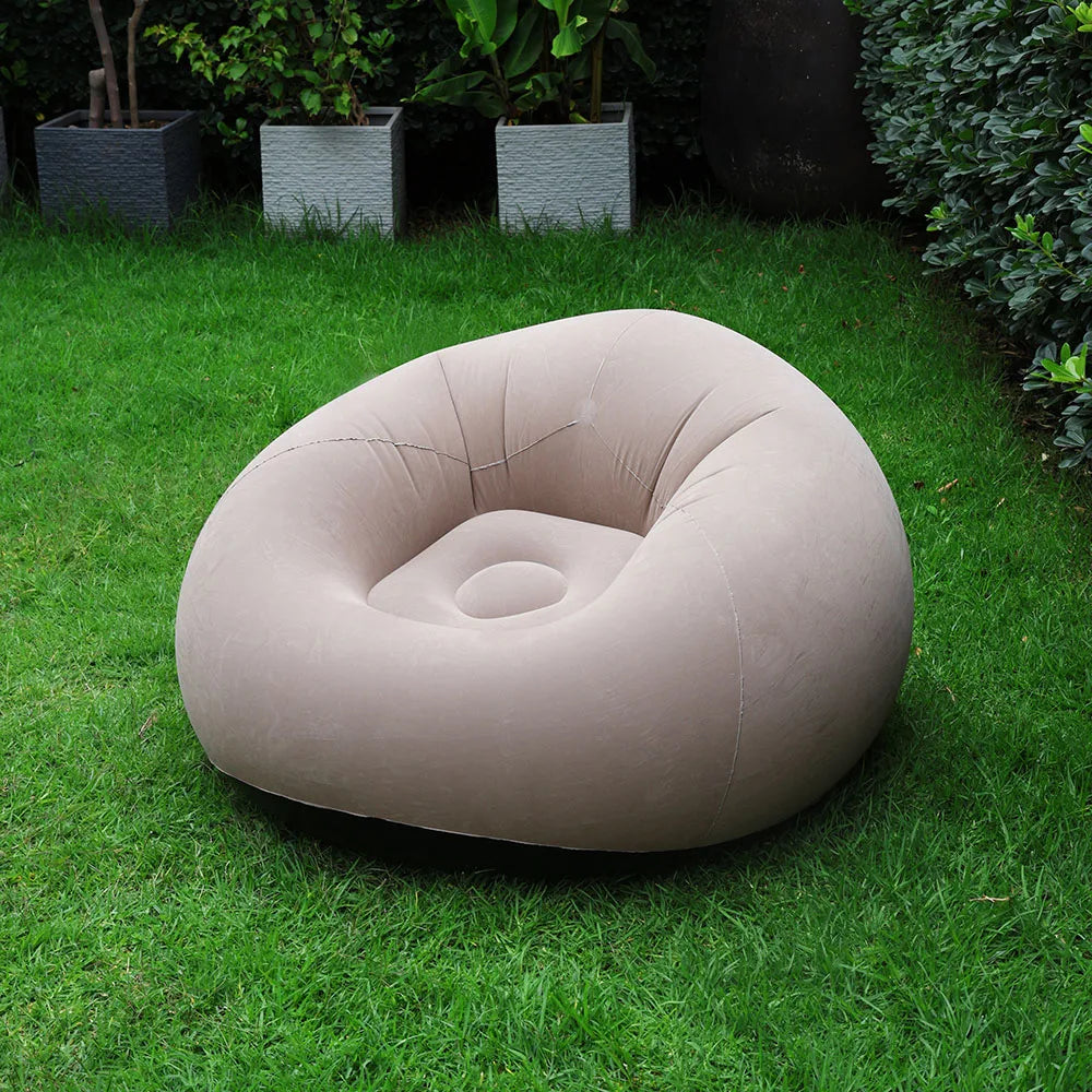 Sofá Inflable Beige de PVC con Superficie Flocada y Diseño Ergonómico | Ligero, Portátil y Fácil de Inflar | Dimensiones 103x60cm, Suave y Resistente | Ideal para Sala, Recámara, Oficina o Terraza, Limpieza Rápida