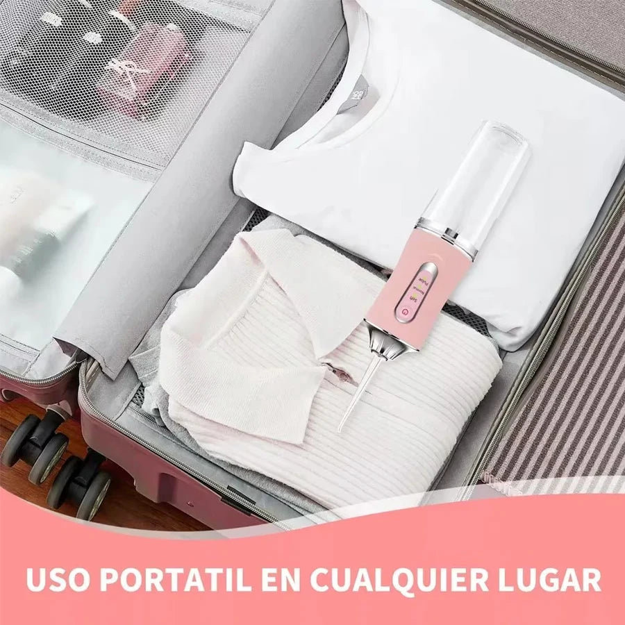 Este enjuague bucal eléctrico recargable tiene 5 boquillas y una puerta usb. El diseño de varias boquillas elimina eficazmente las placas y el mal aliento. Para todos los usuarios, este dispositivo de hilo dental es un