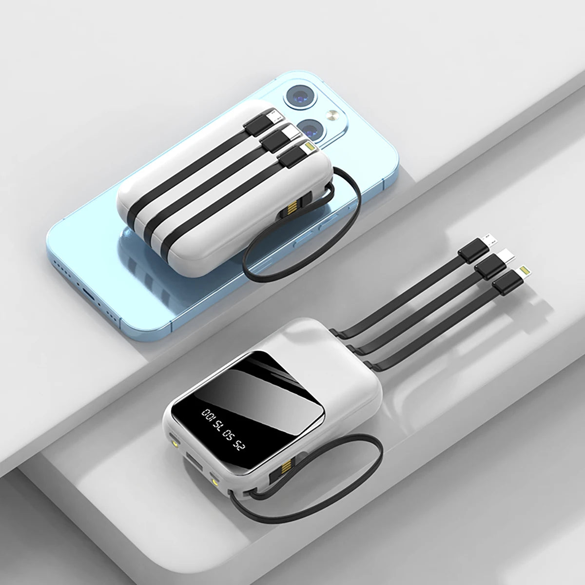 Power Bank Batería Portátil 20000mah carga rápida incorporada con pantalla digital de 4 cables Banco de energía externo