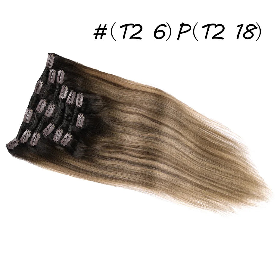 Extensión de cabello humano con Clip, extensiones de cabello humano Remy Natural de doble trama, extensiones de cabello brasileño con Clip