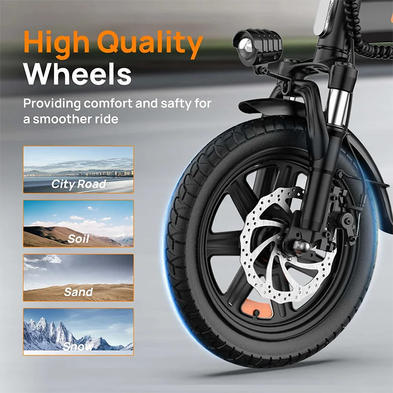 Urlife E-Bike 14 pulgadas plegable 500W 48V 7.5Ah extraíble y carga rápida 40 millas suspensión delantera hidráulica frenos de disco duales Naviga