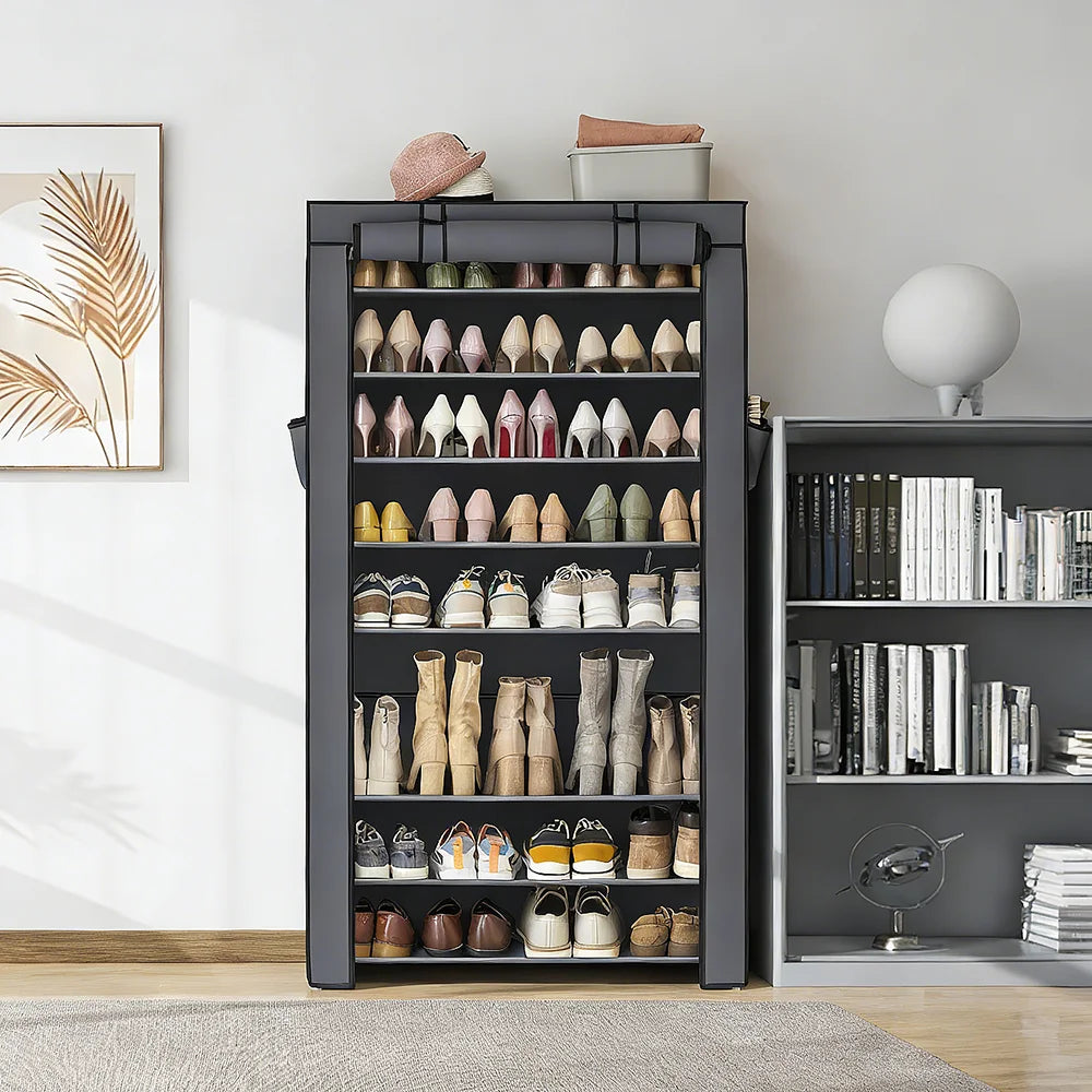 Estante de Zapatos de 9 Niveles Antipolvo, Zapatero con Gran Capacidad, Armario de Tela Ajustable para Hogar y Dormitorio