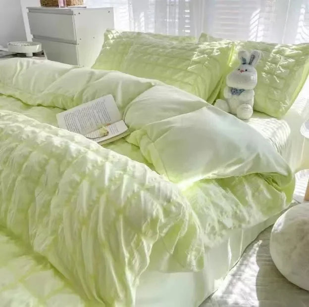 Juego de 3 piezas de 1,35 m Juego de cama individual Seersucker de Color sólido, adecuado para dormitorio de mujer, apartamento, individual, doble, Ins, viento dulce