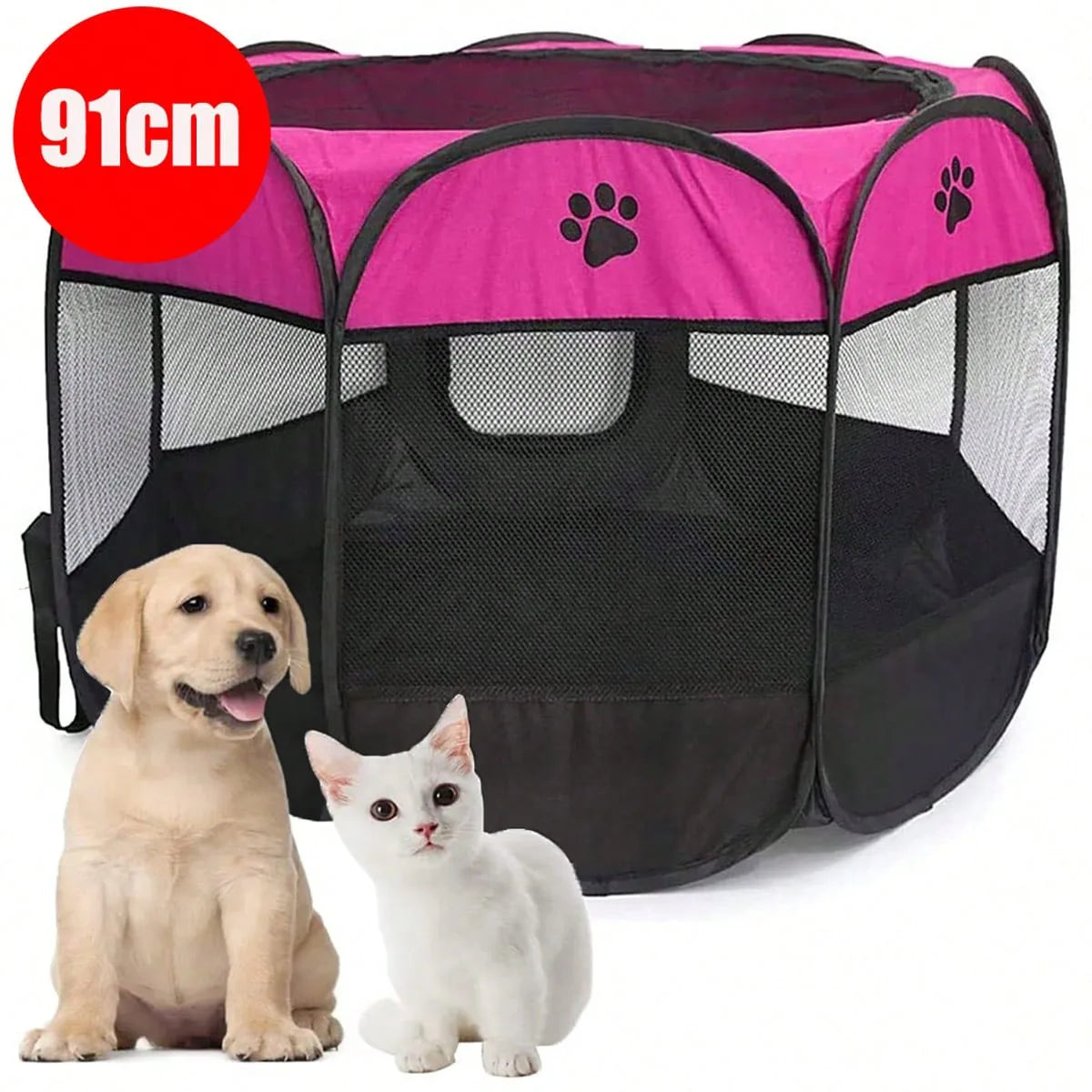 Plegable Duradero Y Portátil Lona De Oxford Valla De La Sala De Partos Para Mascotas Nido De Gato De Jaula De Perro Octogonal
