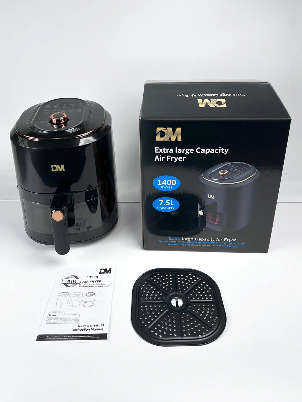Freidora de Aire 7.5L con Ventana Visual, 10 Programas Automáticos, Cocción Sin Aceite 360°, Antiadherente, Temporizador, Ideal para Pollo/Papas/Pizza, Hogar y Oficina.