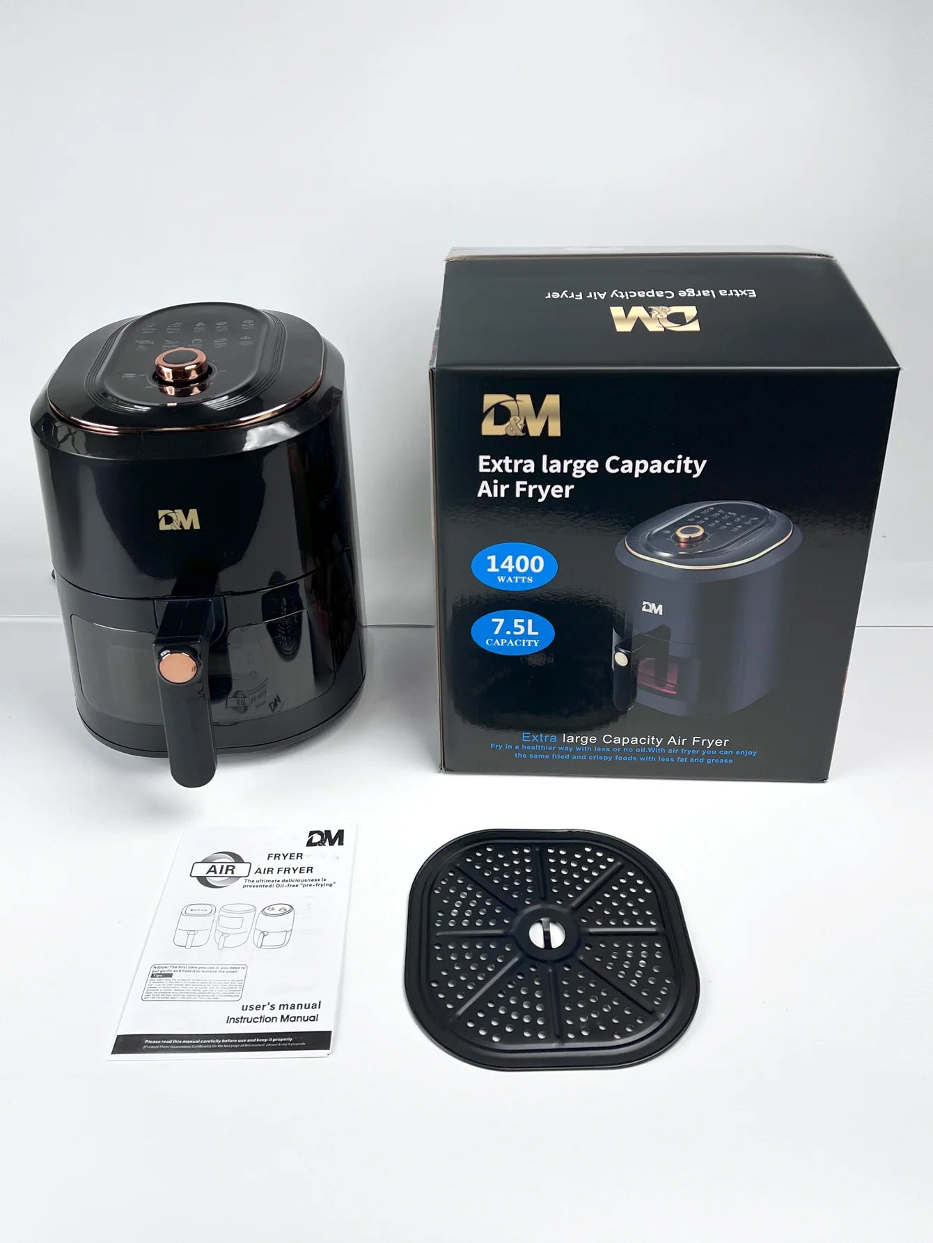Freidora de Aire 7.5L con Ventana Visual, 10 Programas Automáticos, Cocción Sin Aceite 360°, Antiadherente, Temporizador, Ideal para Pollo/Papas/Pizza, Hogar y Oficina.