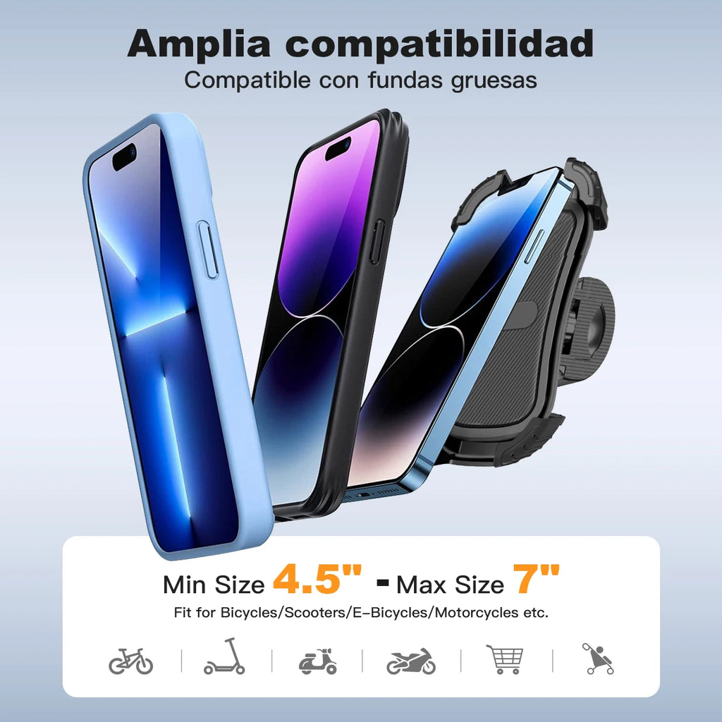 Soporte Celular Bicicleta, Soporte Movil Moto Universal 360 ° Rotación Anti Vibración Porta Telefono Motocicleta Montaña Soporte
