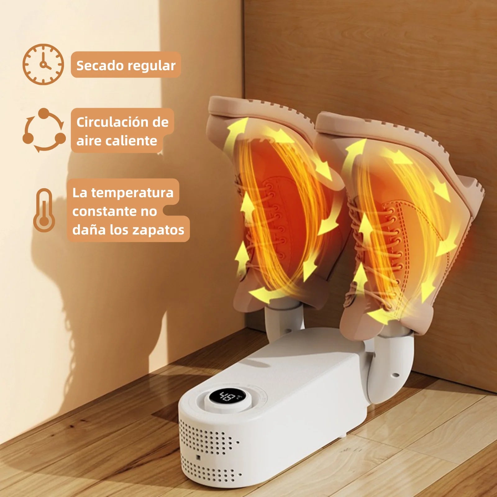 Secador de botas para botas de trabajo, secador de zapatos con soplador de calor, secador de guantes y calentador de botas, Rejilla de secado ajustable a 180°, Puertos de secado flexibles, Temporizador inteligente