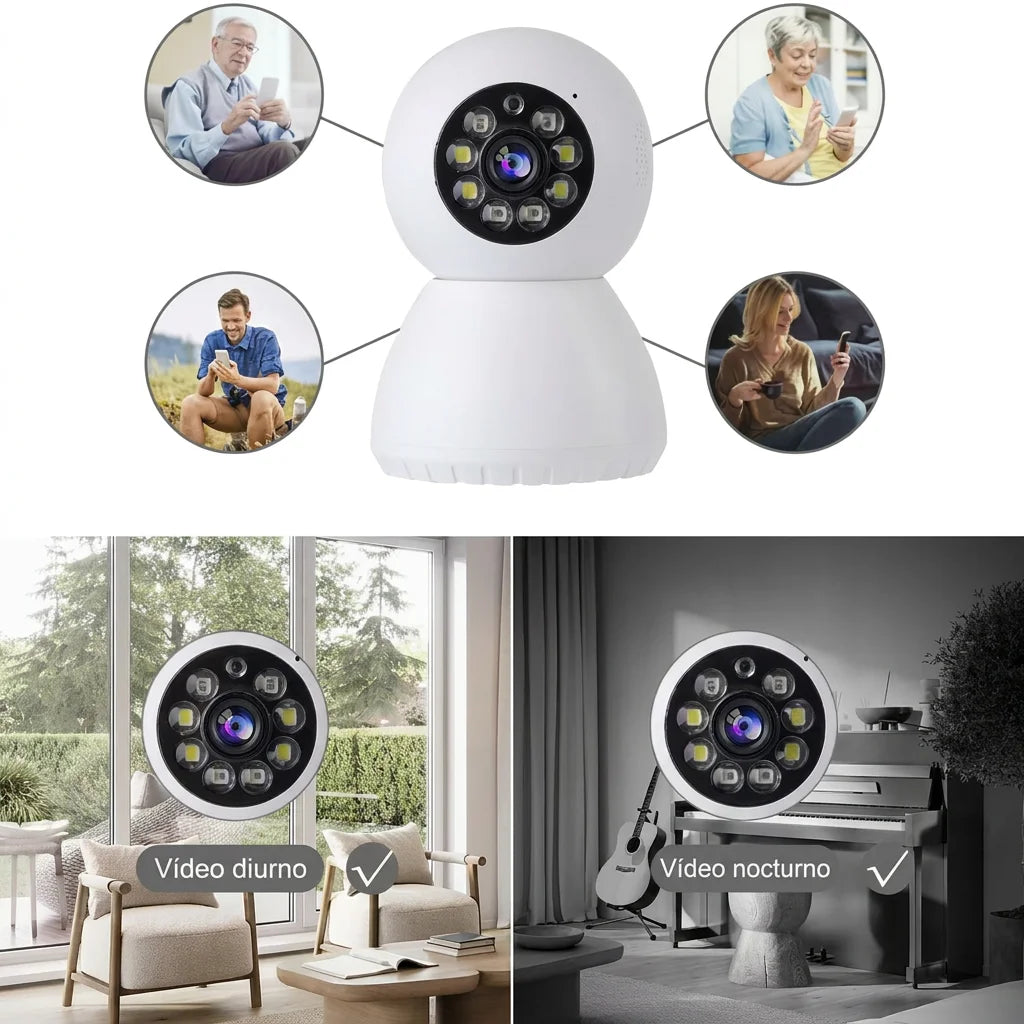 Security Indoor , 2MP, 2K, Cámara de Seguridad Interior, Cámara IP Domo 360°, Visión Nocturna, Monitor para Bebé y Mascotas, Wi‑Fi, Control por App, Compatible con Alexa, Google Assistant