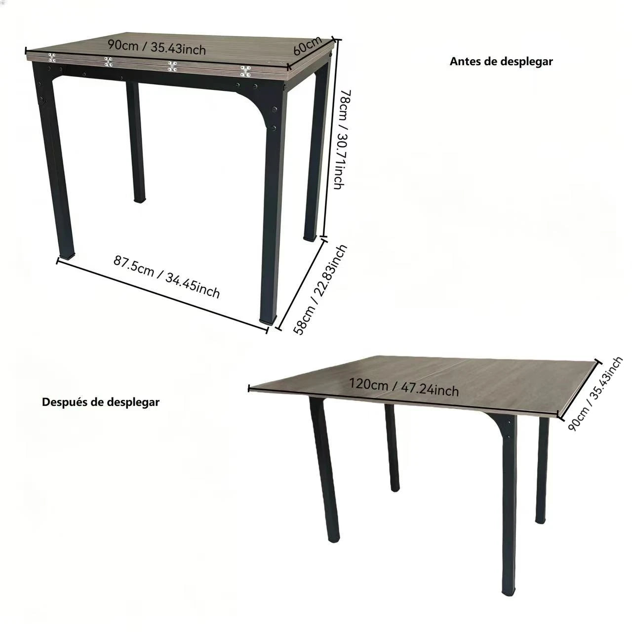 Mesa Comedor Rectangular Extensible para 4-6 Personas, Tapa Madera Negra con Revestimiento Polvo Negro en Patas Metal, Mesa Comedor Grande con Hoja Extensible Separada Mesa de Escritorio con Superficie Plegable