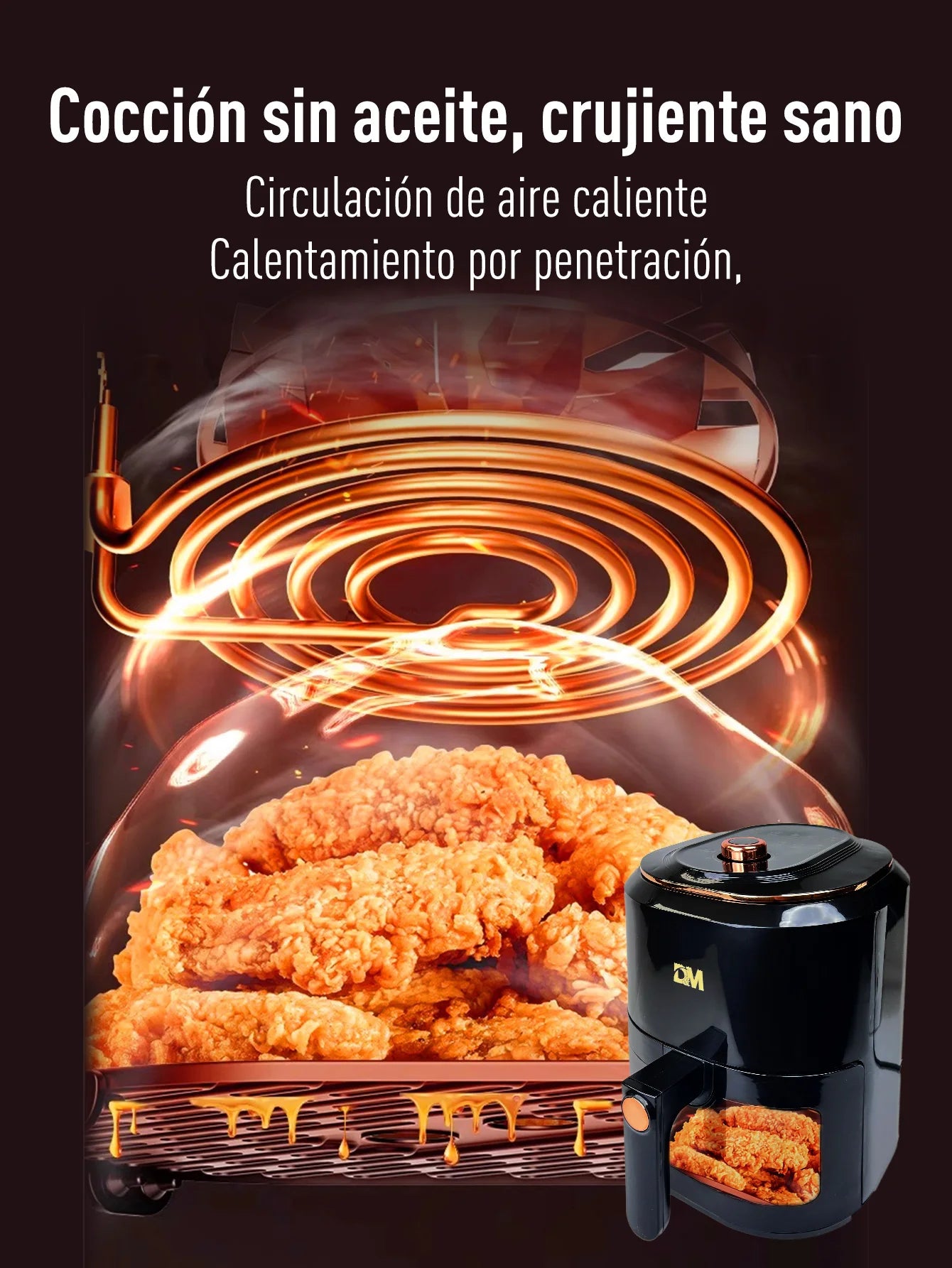 Freidora de Aire 7.5L con Ventana Visual, 10 Programas Automáticos, Cocción Sin Aceite 360°, Antiadherente, Temporizador, Ideal para Pollo/Papas/Pizza, Hogar y Oficina.