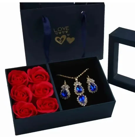 Conjunto de Joyería Rubí Elegante con Caja de Regalo