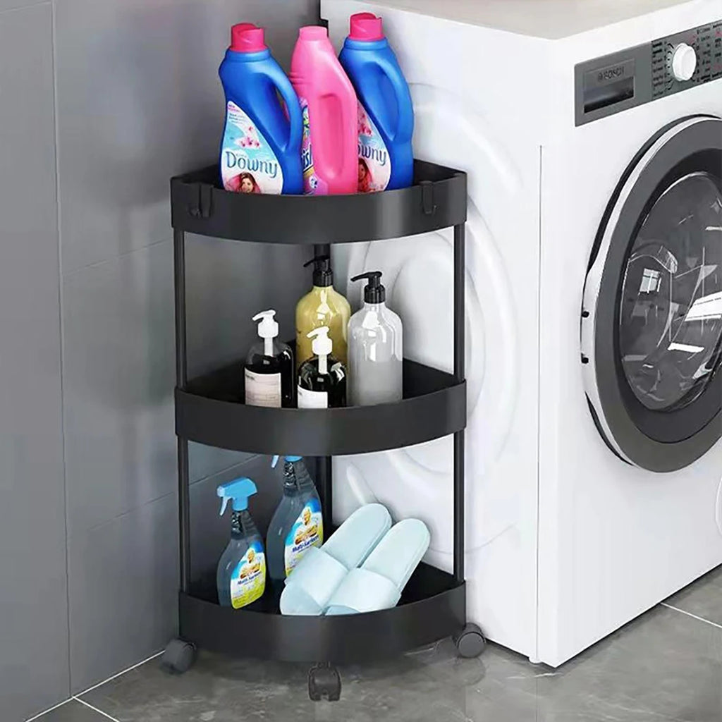 Estantería de almacenamiento para baños y cocinas con múltiples capas, diseño triangular con piso hasta el techo, armario de baño resistente y moderno.