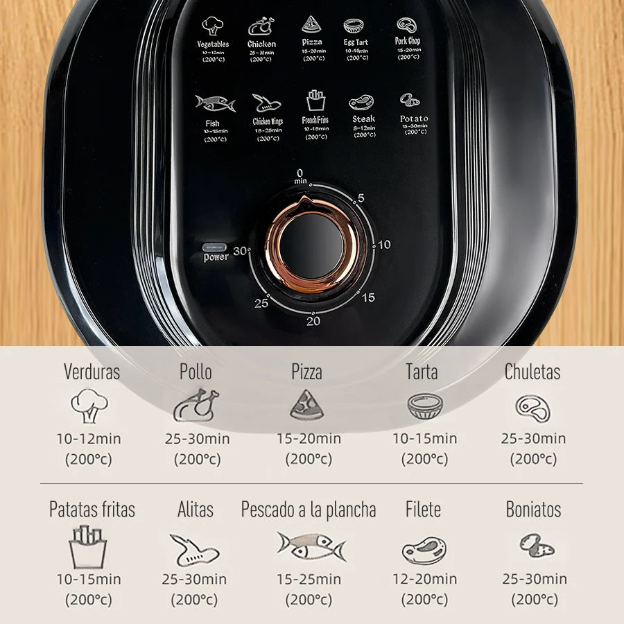 Freidora de Aire 7.5L con Ventana Visual, 10 Programas Automáticos, Cocción Sin Aceite 360°, Antiadherente, Temporizador, Ideal para Pollo/Papas/Pizza, Hogar y Oficina.