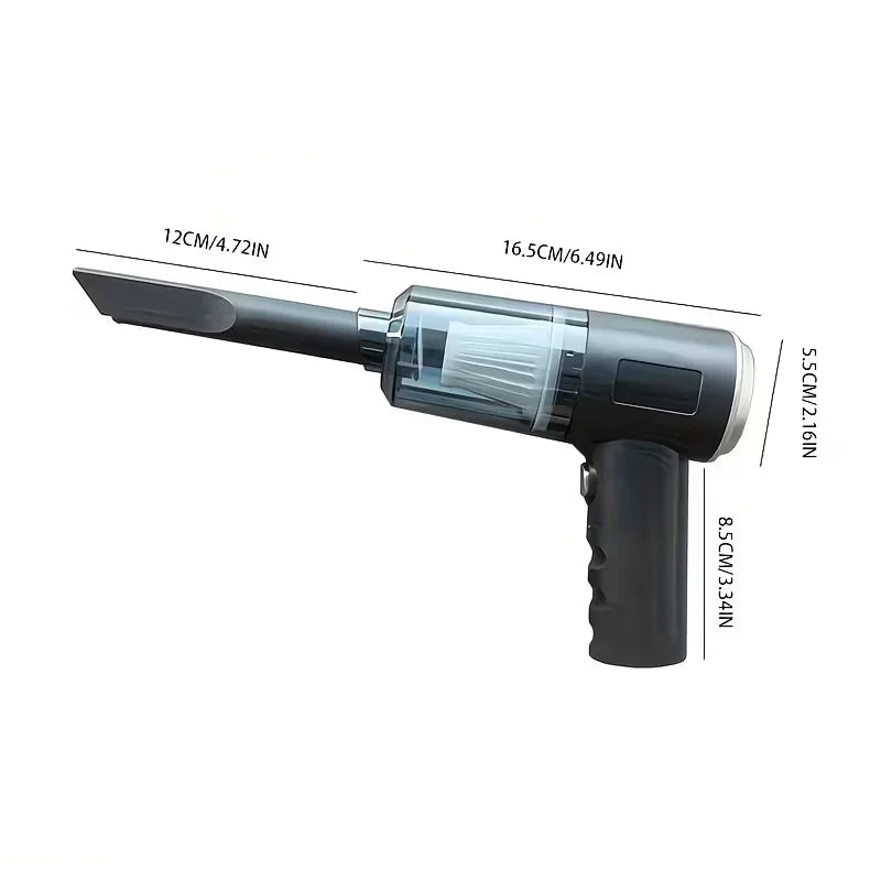 Aspiradora inalámbrica portátil para automóviles, ligera y fácil de transportar, con boquilla angular ideal para limpiar hogares y vehículos, compatible con carga USB y equipada con batería de polímero de litio.