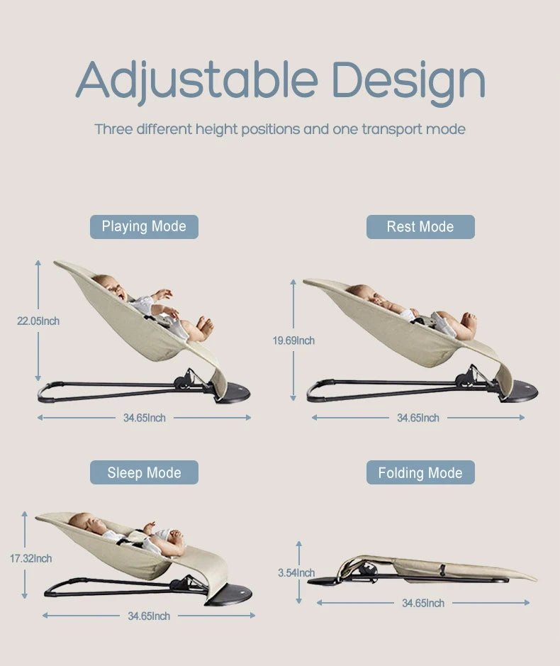 Silla Mecedora para Bebé Ajustable en 3 Alturas, Silla Columpio Plegable para Recién Nacidos de 0 a 12 Meses, Silla Mecedora Ajustable con Juguetes