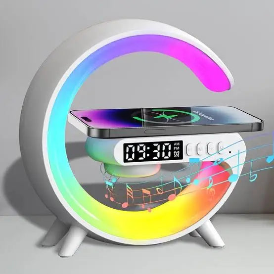 Lámpara Inteligente con Carga Inalámbrica 15W – Altavoz Bluetooth, Reloj y Luz Nocturna