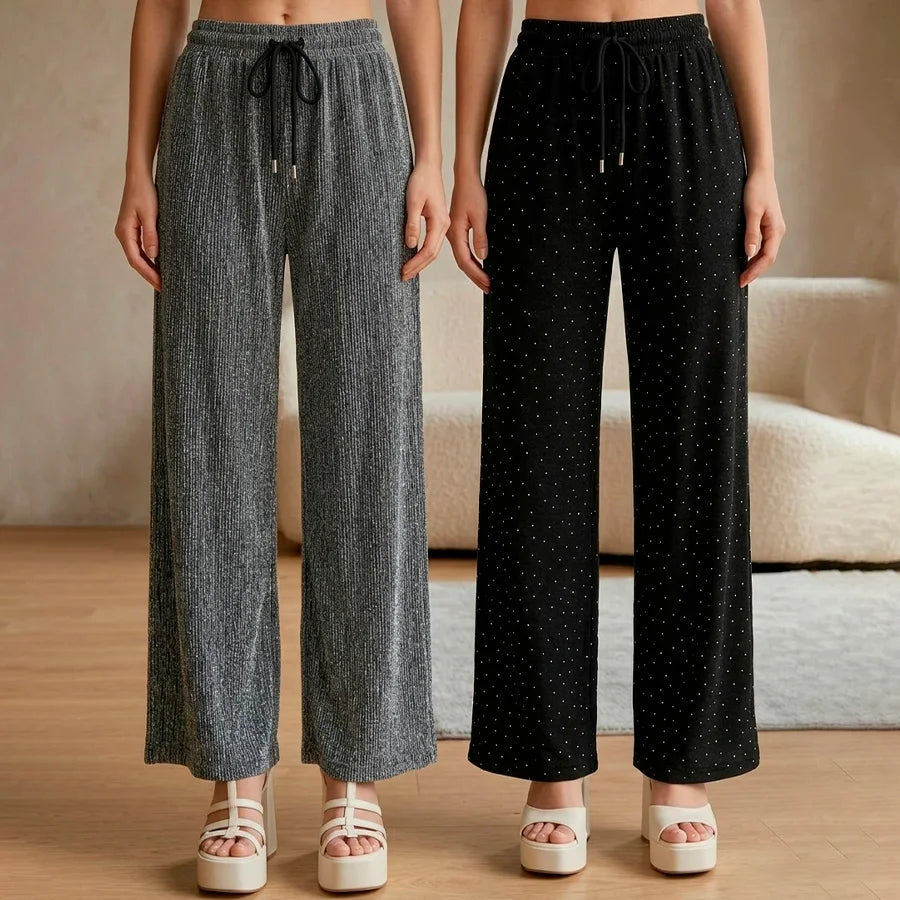 Kit de 2 Pantalones de Short – Estilo Wide Leg con Brillo y Cintura Ajustable