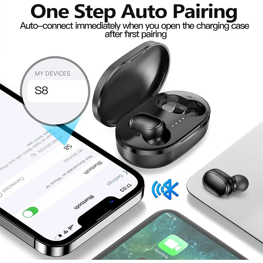 Auriculares deportivos A6S True con cancelación de ruido, reproducción de música estéreo, pantalla LCD inteligente, batería de larga duración, compatibles con todos los smartphones.
