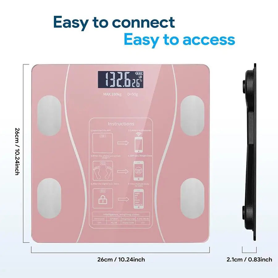 Báscula de Peso Digital LED Inalámbrica Inteligente, Bluetooth Analizador de Grasa y Composición Corporal, Báscula de Salud Personal Hogar