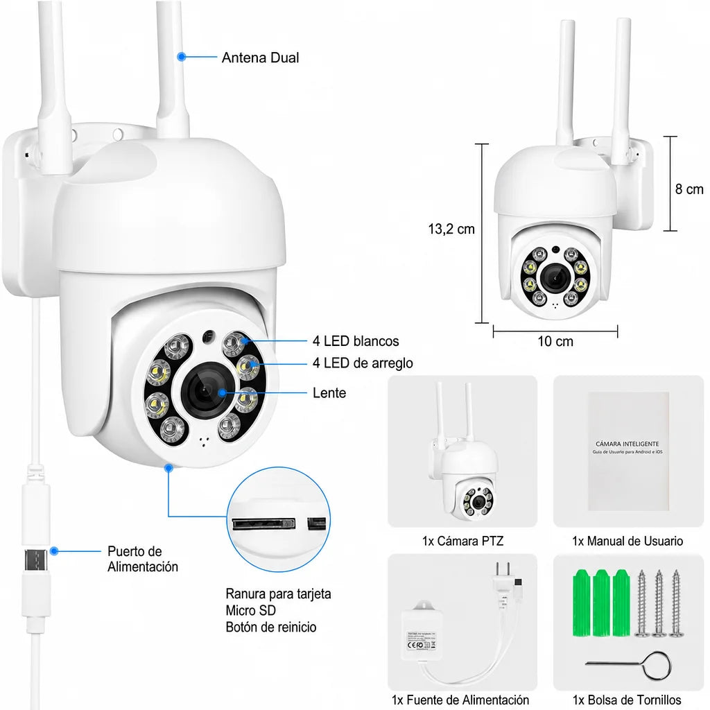 Security Indoor , 2MP, 2K, Cámara de Seguridad Interior, Cámara IP Domo 360°, Visión Nocturna, Monitor para Bebé y Mascotas, Wi‑Fi, Control por App, Compatible con Alexa, Google Assistant