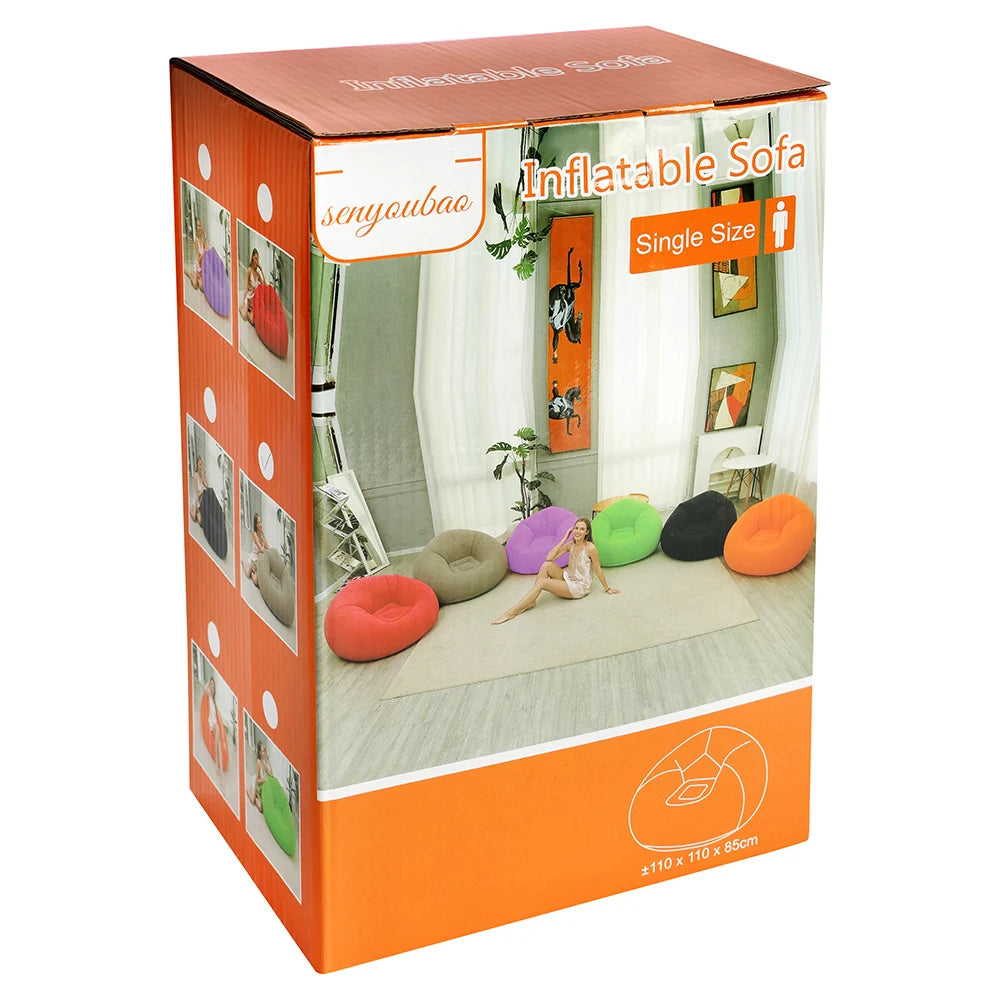 Sofá Inflable Beige de PVC con Superficie Flocada y Diseño Ergonómico | Ligero, Portátil y Fácil de Inflar | Dimensiones 103x60cm, Suave y Resistente | Ideal para Sala, Recámara, Oficina o Terraza, Limpieza Rápida