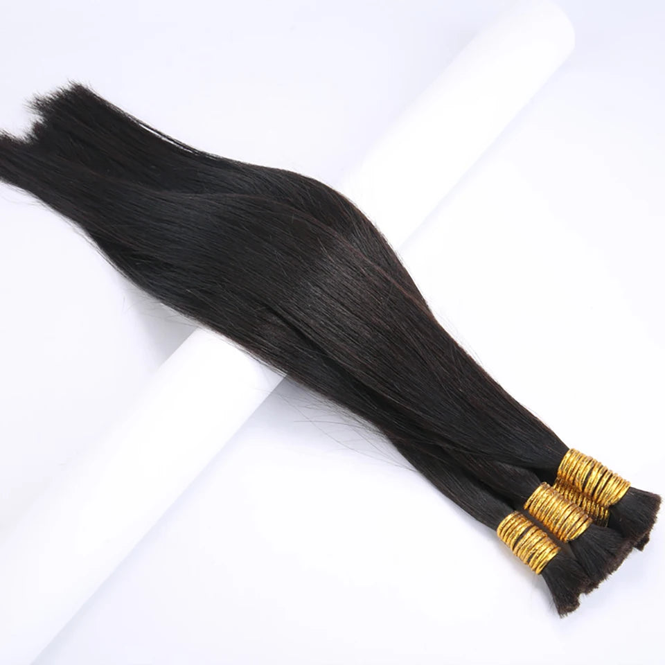 Cabello humano liso a granel sin trama, 100% cabello humano a granel para trenzar, extensiones de 16-26 pulgadas, color negro natural, 50 g/unidad