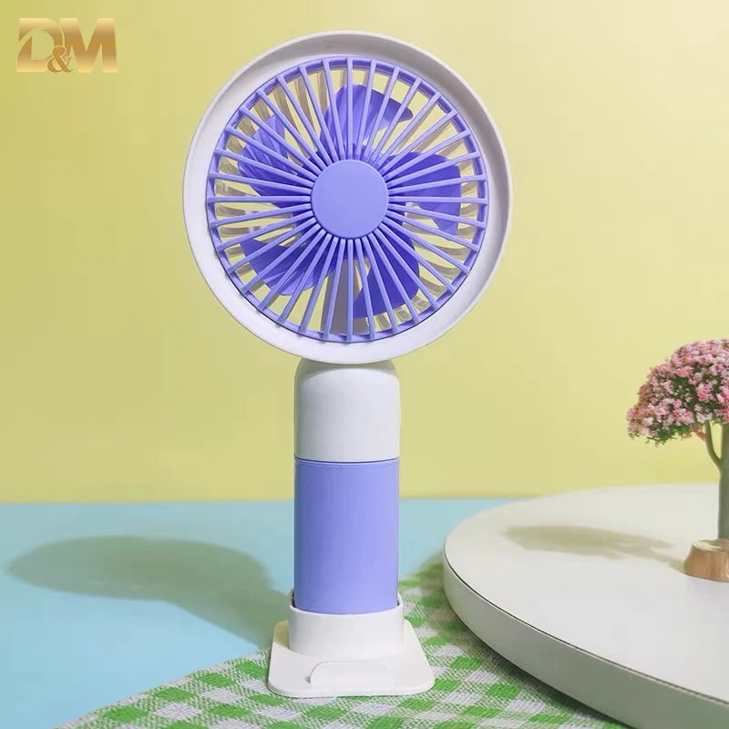 Ventilador mini portátil recargable por USB, ventilador de mano 2 en 1, con soporte para celular, ventilador de escritorio pequeño, funcionamiento silencioso, arga duración de batería, apto para múltiples escenarios.