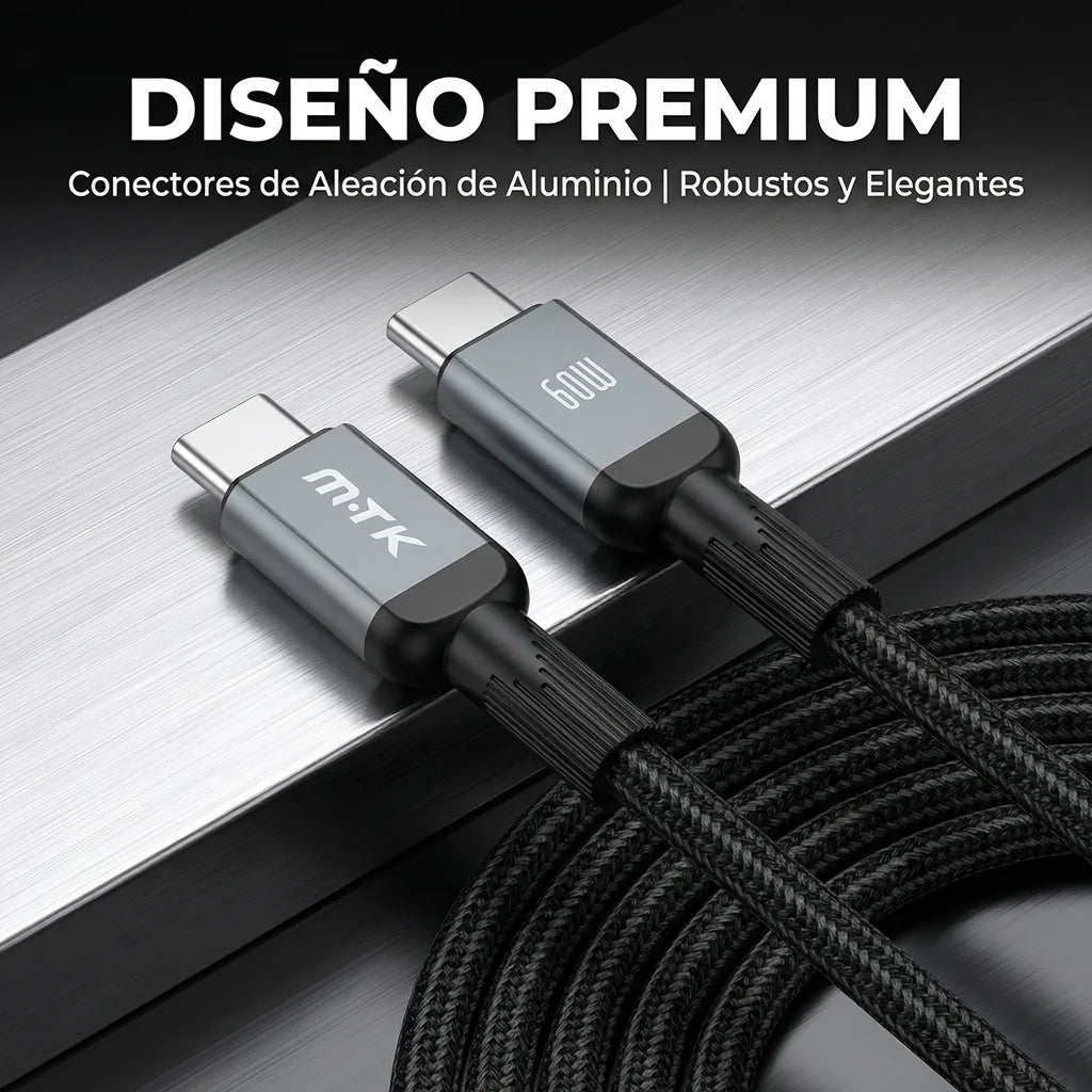 60W Cable USB C 1M Carga Rápida Trenzado – Compatible con iPhone 16/15, Galaxy S24/S23, Pixel, MacBook Air/Pro, iPad Pro, CarPlay, Android Auto (Blanco/Nergo)