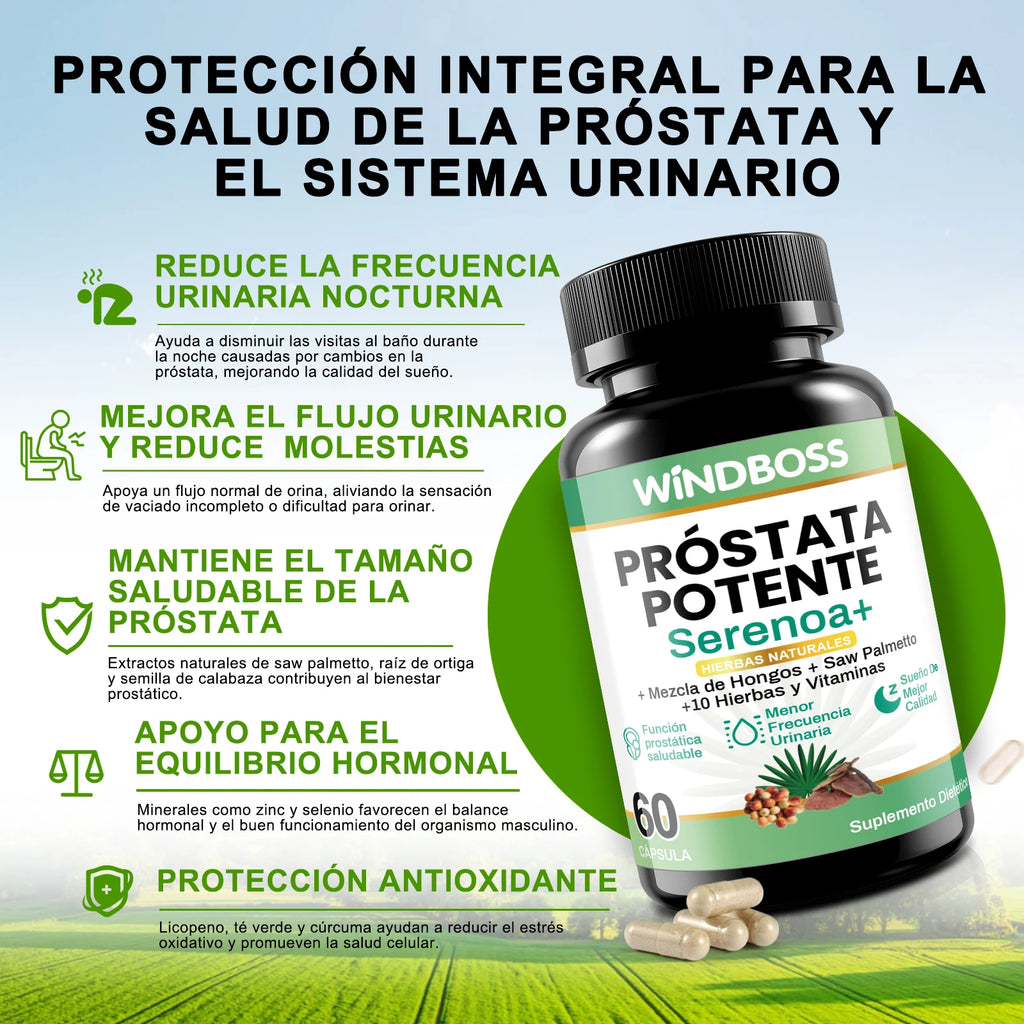 Windboss Suplemento para Hombres – Soporte para Próstata y Circulación – Extractos Naturales, Aminoácidos, Minerales – Saw Palmetto, L-Arginina, Maca, Zinc – Paquete 2 Frascos