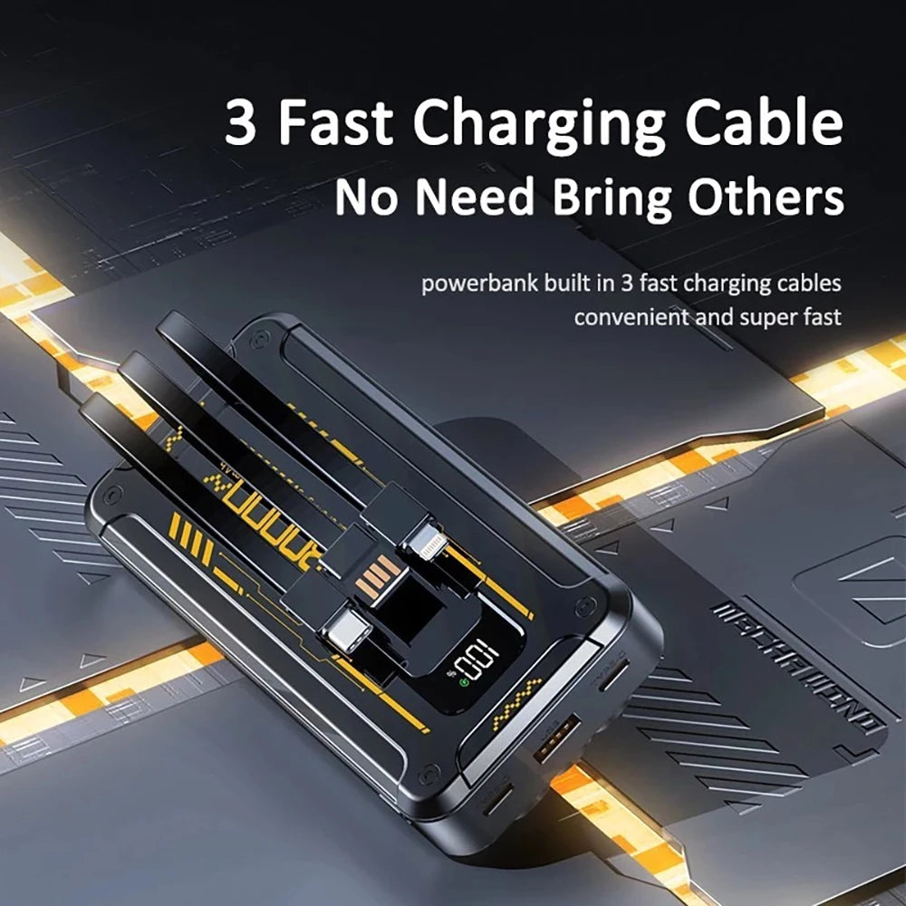 Power Bank Batería Portátil 30000mah YISEN Carga rápida de 22.5w 3 cables incorporados con luz LED