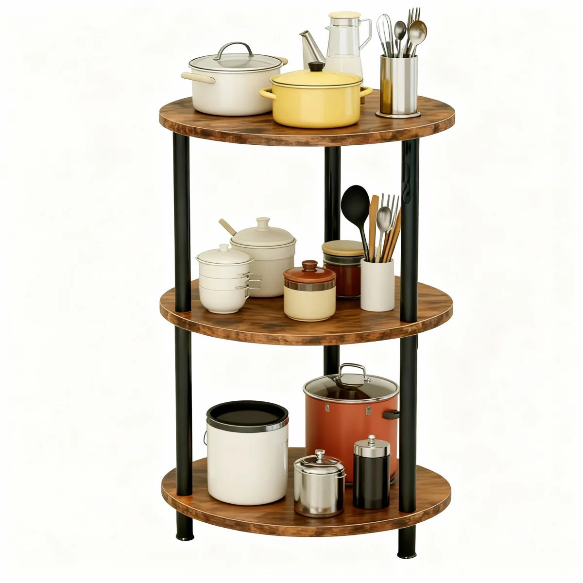 Mesita Auxiliar Redonda Mini, Mesita de Madera de 3 niveles , Ideal como Mesa de Centro, Mesita Lateral de Sofá y Mesita de Noche, 33.5X33.5cm