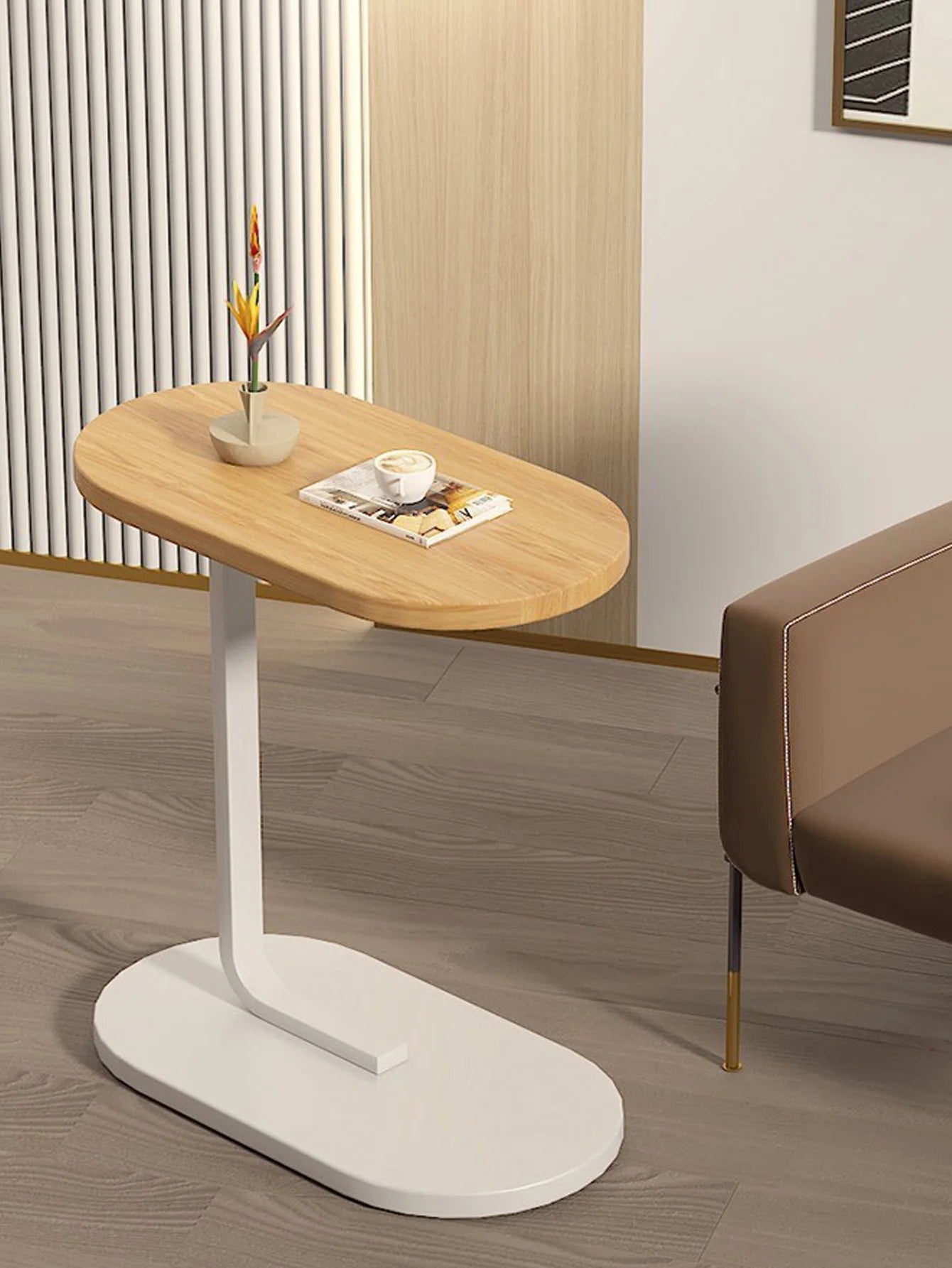 Mesa auxiliar para sofá cama, mesa auxiliar nordica en forma de U con tabloide, pequeña mesa auxiliar para todo uso, elegante y moderna